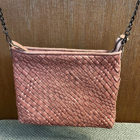 Falor Italia Firenze  Londra Blush Peach Pink Woven Leather Crossbody Clutch Bag - Picture 3 of 3